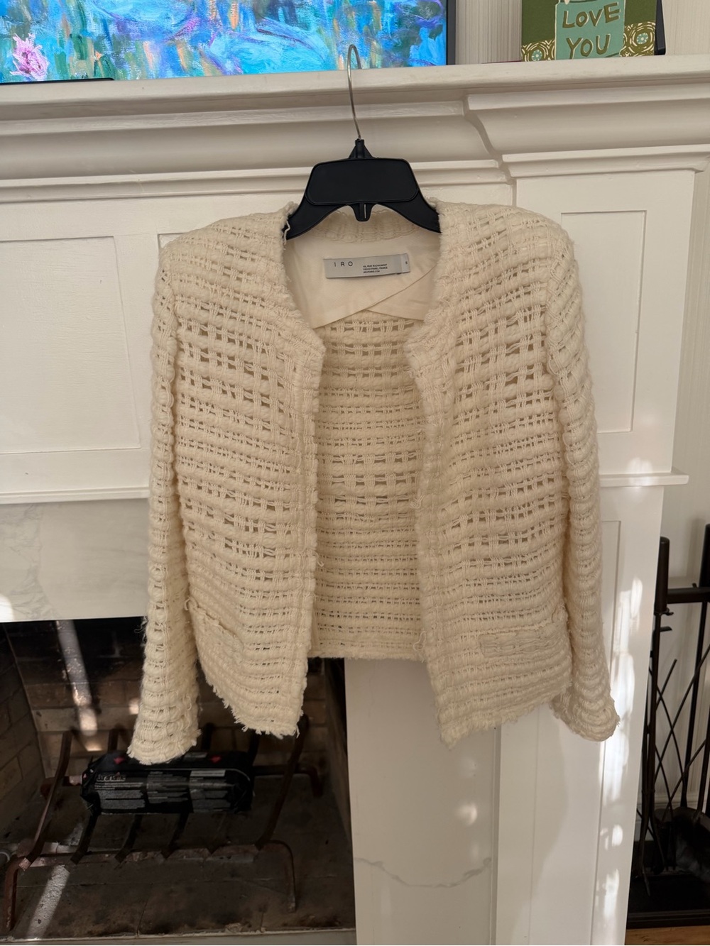 IRO Cream Open-Weave Crochet Blazer